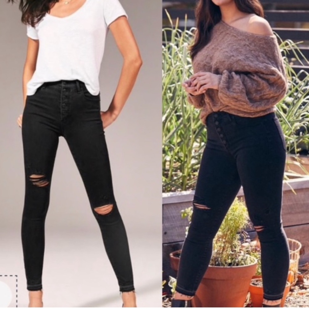 Abercrombie and Fitch Simone Black High Rise Distressed Raw Hem Ankle Jeans New